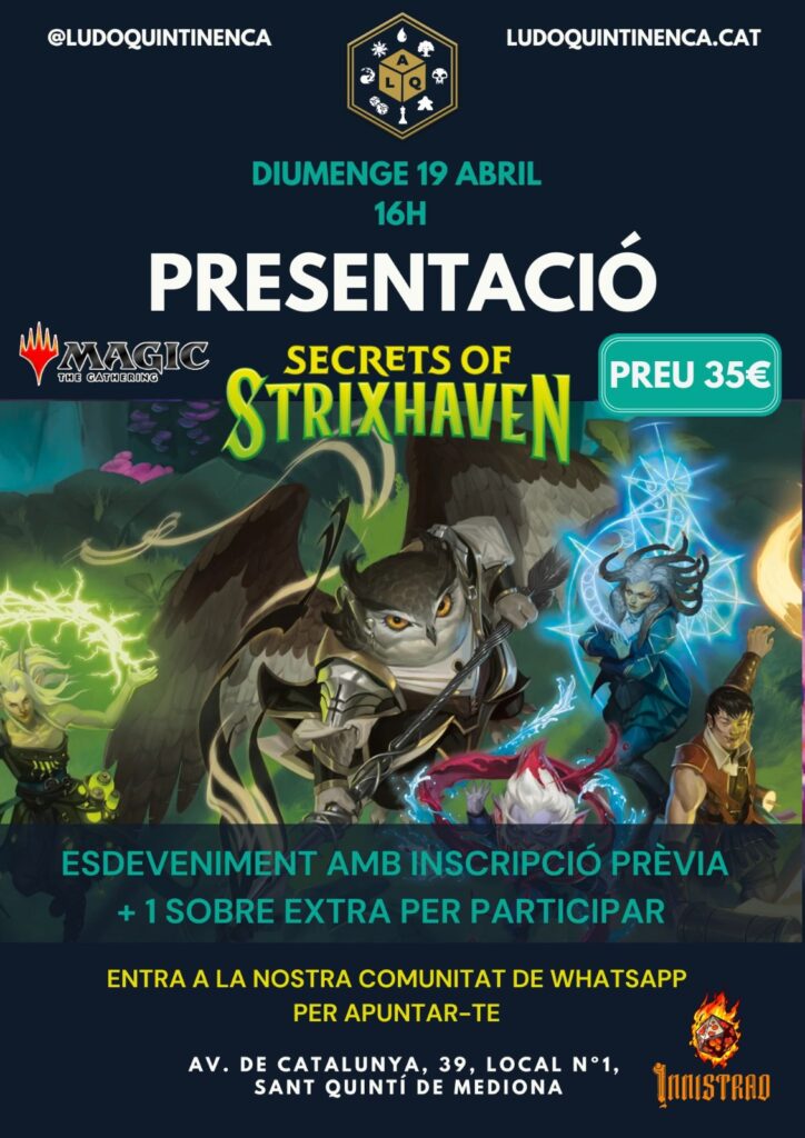Cartell oficial de la Prerelease: Secrets of Strixhaven a l'ALQ